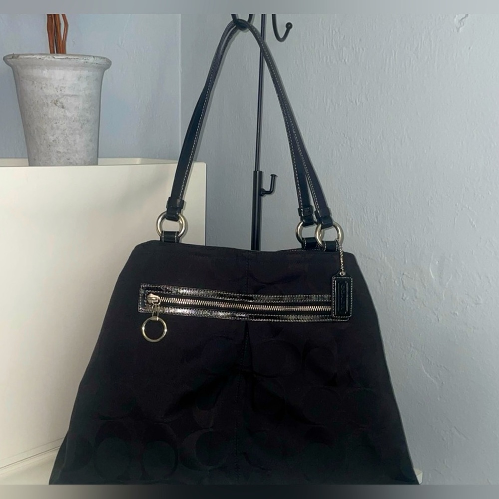Coach Black Shoulder Bag with Silver Accents